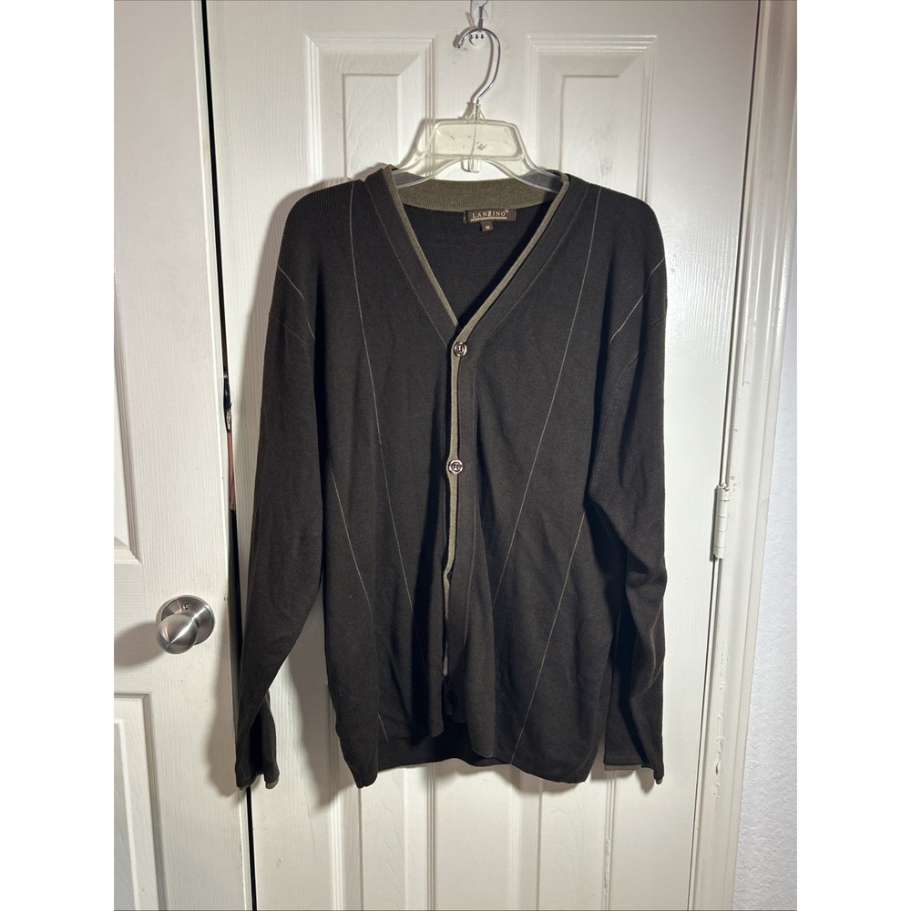 Lanzino M Mens Button Up Cardigan Sweater Brown Wool Blend Long Sleeve